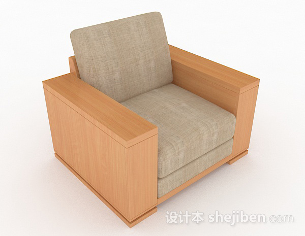 现代风格棕色木质简约单人沙发3d模型下载