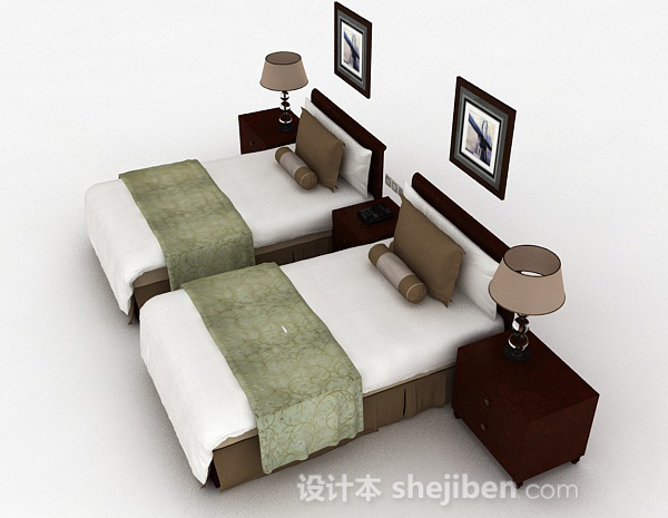 设计本木质单人床组合3d模型下载