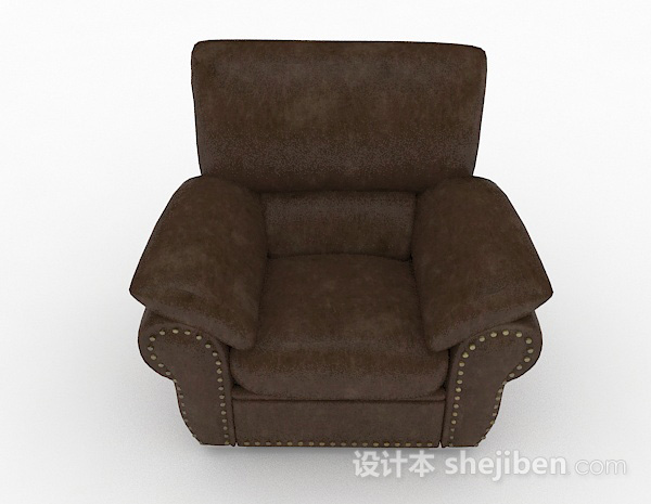 美式风格美式棕色单人沙发3d模型下载