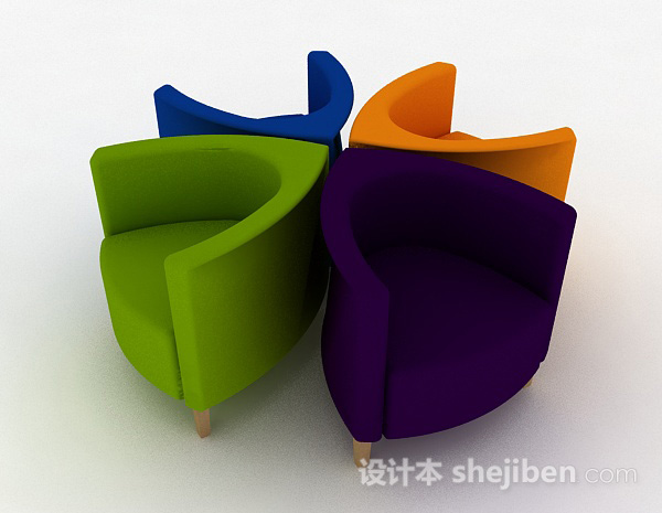 创意彩色单人沙发组合3d模型下载