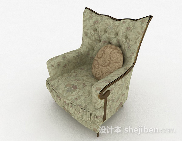 田园欧式绿色花纹单人沙发3d模型下载