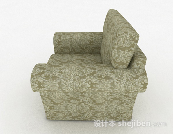 设计本田园绿色花纹单人沙发3d模型下载