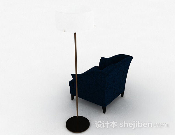 设计本美式蓝色单人沙发3d模型下载