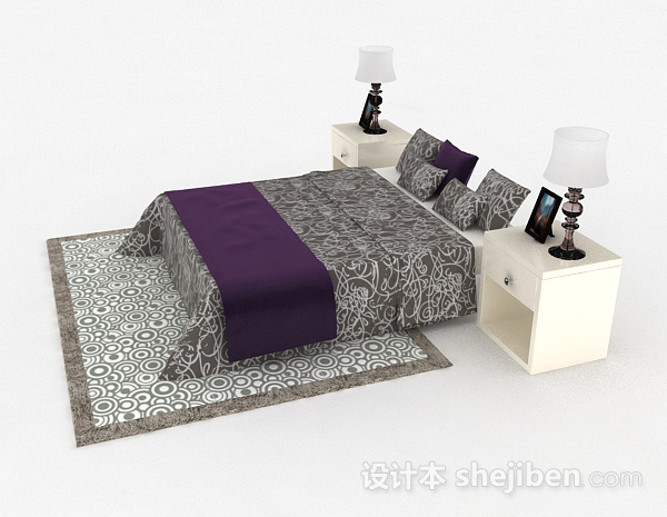 设计本现代黑色家居双人床3d模型下载