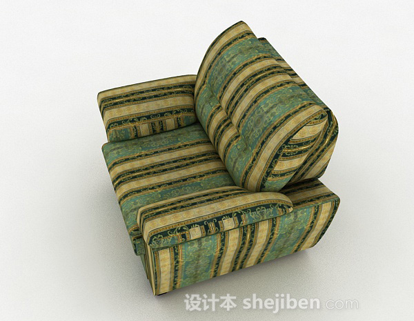 免费欧式花纹绿色单人沙发3d模型下载