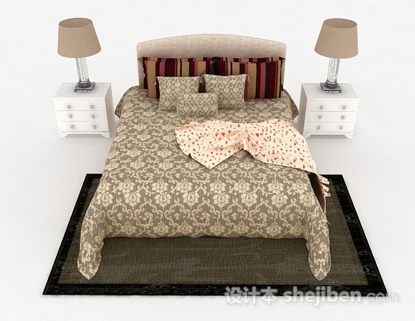 现代风格棕色家居双人床3d模型下载