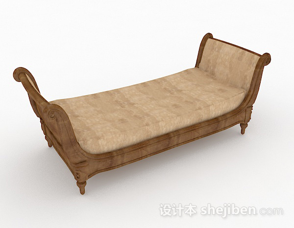 中式风格木质长款脚凳沙发3d模型下载