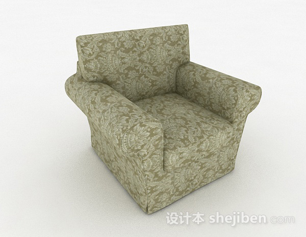 田园绿色花纹单人沙发3d模型下载