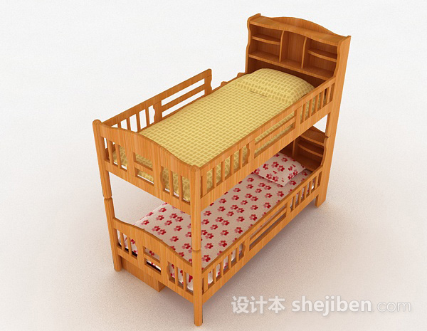 免费黄色木质上下铺双人床3d模型下载