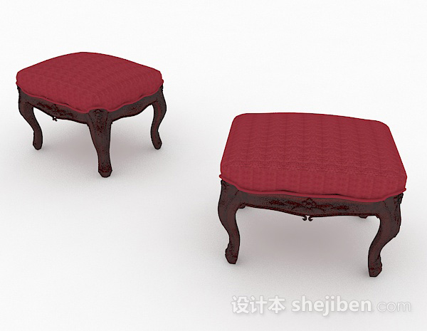 设计本欧式红色沙发凳3d模型下载