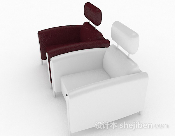 免费红白简约单人沙发组合3d模型下载