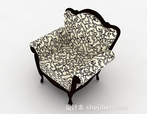 欧式风格欧式花纹单人沙发3d模型下载