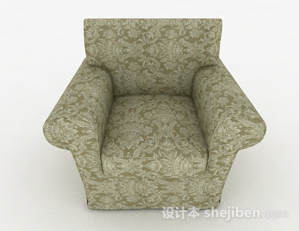 田园风格田园绿色花纹单人沙发3d模型下载