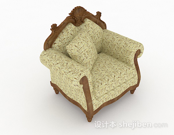 欧式绿色花纹单人沙发3d模型下载