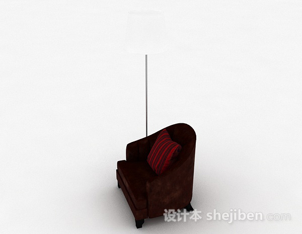 设计本简欧棕色单人沙发3d模型下载