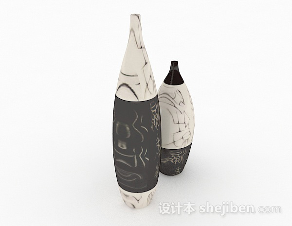 设计本中式黑白双色组合小口大肚花瓶3d模型下载