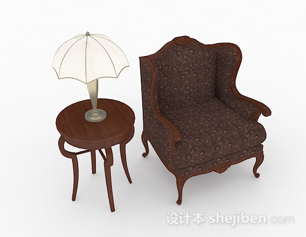 欧式复古棕色单人沙发3d模型下载