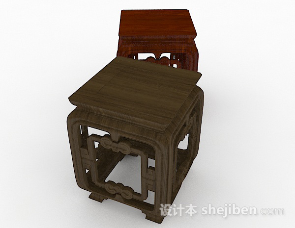 设计本中式木质棕色家居凳子3d模型下载