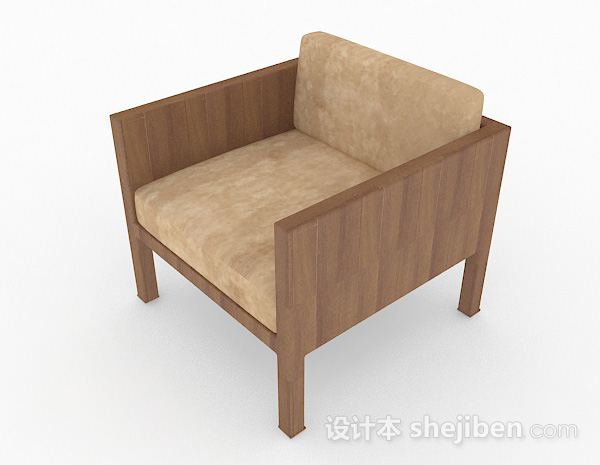 现代风格木质棕色家居单人沙发3d模型下载