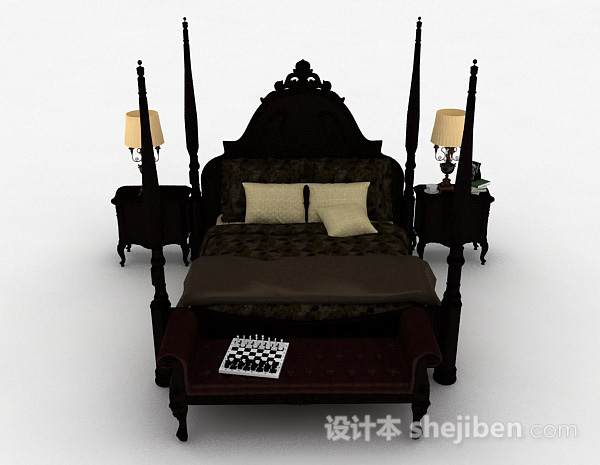 现代风格欧式家居双人床3d模型下载