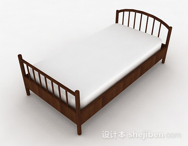 现代风格简约木质单人床3d模型下载