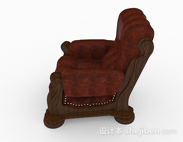 免费红色木质单人沙发3d模型下载