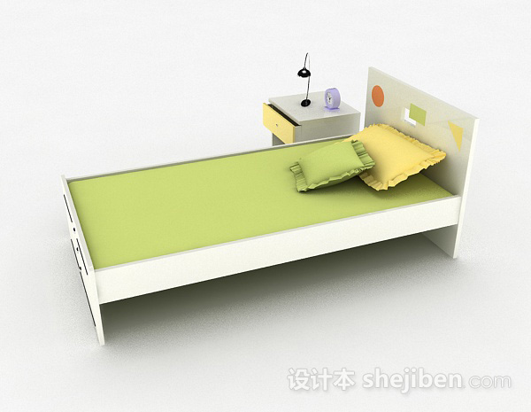 设计本家居简约绿色单人床3d模型下载