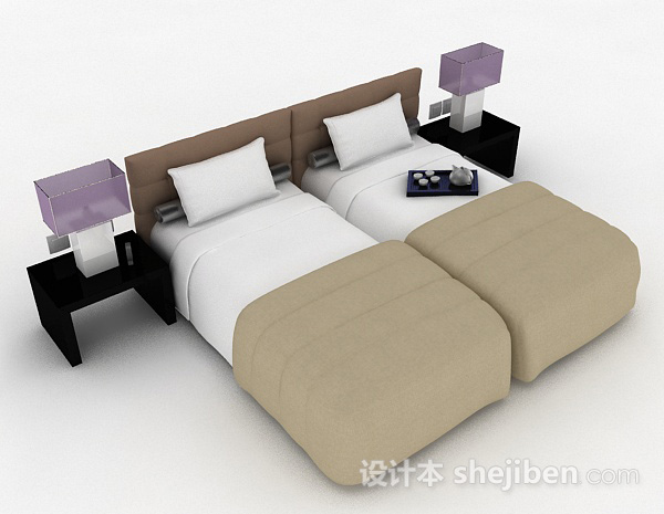 家居单人床组合3d模型下载