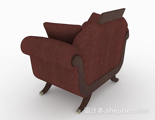 设计本新中式红色单人沙发3d模型下载