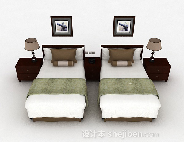 现代风格木质单人床组合3d模型下载