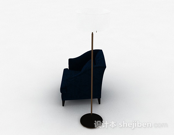 免费美式蓝色单人沙发3d模型下载