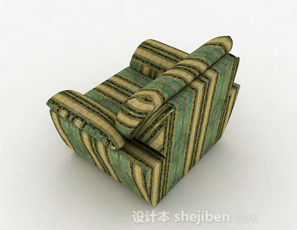 设计本欧式花纹绿色单人沙发3d模型下载