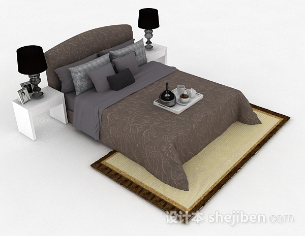 棕色家居双人床3d模型下载