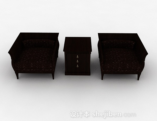 现代风格棕色木质单人沙发组合3d模型下载