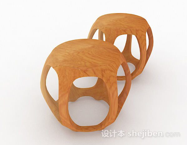 设计本中式圆形凳子组合3d模型下载