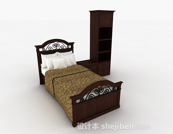 免费欧式古典单人床3d模型下载