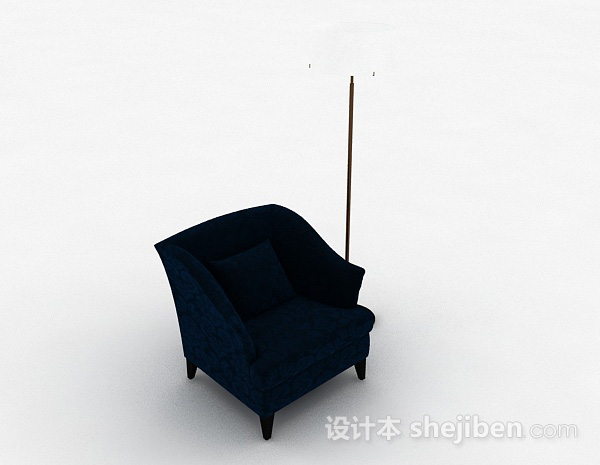 美式蓝色单人沙发3d模型下载