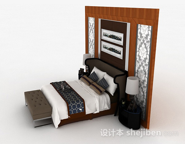 设计本现代家居双人床3d模型下载