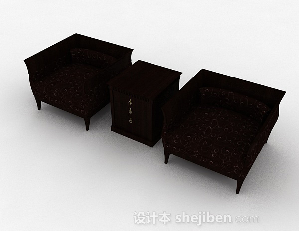 免费棕色木质单人沙发组合3d模型下载