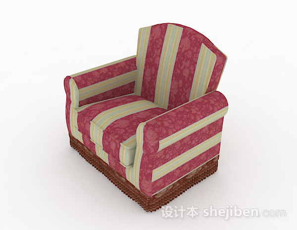 田园风格田园红色条纹单人沙发3d模型下载