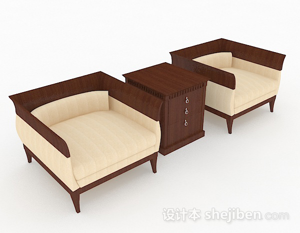 黄色木质单人沙发组合3d模型下载