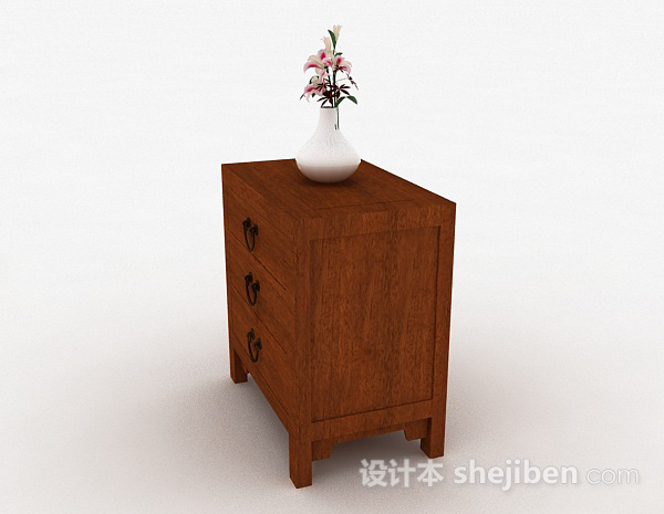 设计本棕色木质简约床头柜3d模型下载