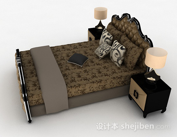 设计本欧式棕色双人床3d模型下载