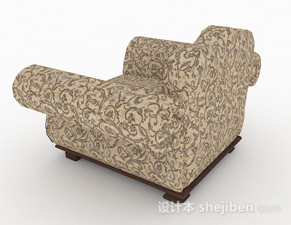 设计本欧式棕色花纹单人沙发3d模型下载