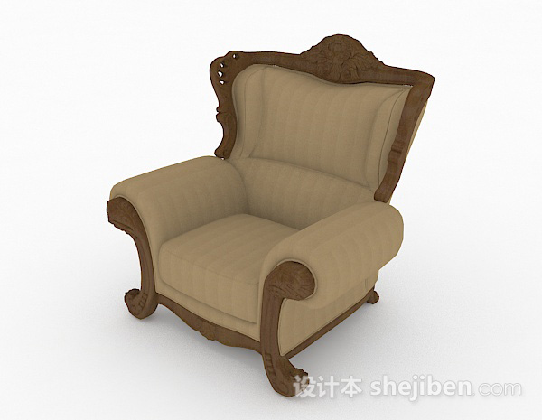 欧式风格欧式棕色家居单人沙发3d模型下载