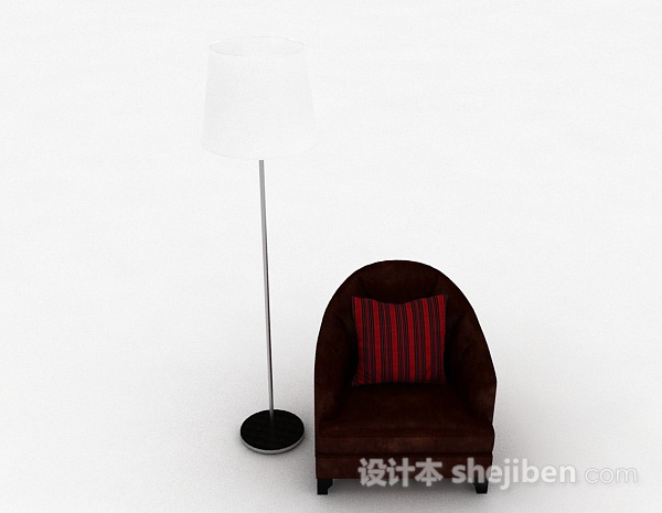 现代风格简欧棕色单人沙发3d模型下载