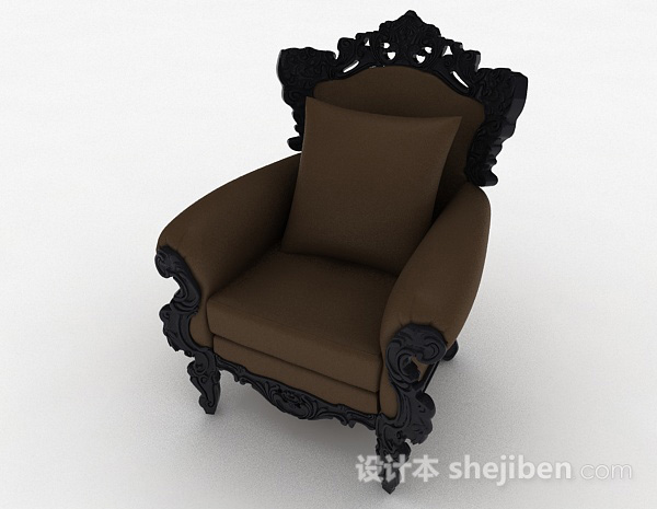 免费欧式复古棕色单人沙发3d模型下载