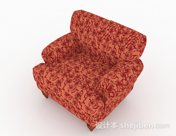 免费田园花纹红色单人沙发3d模型下载