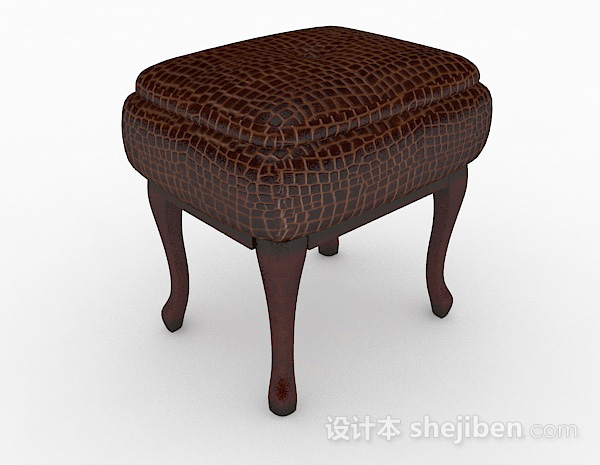 棕色皮质沙发凳3d模型下载