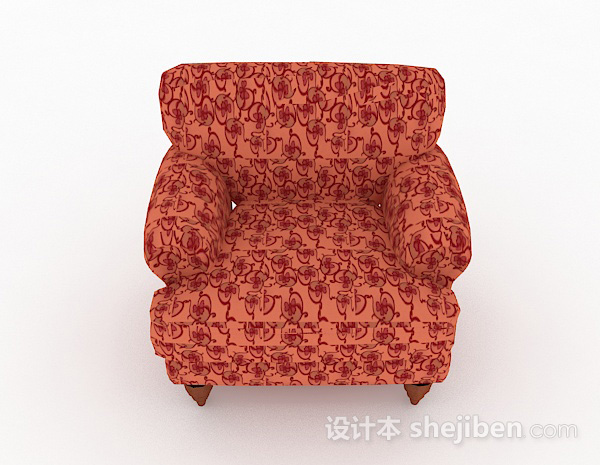 田园风格田园花纹红色单人沙发3d模型下载